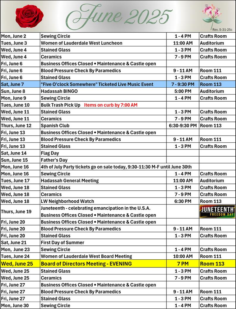 June 2025 Event Calendar