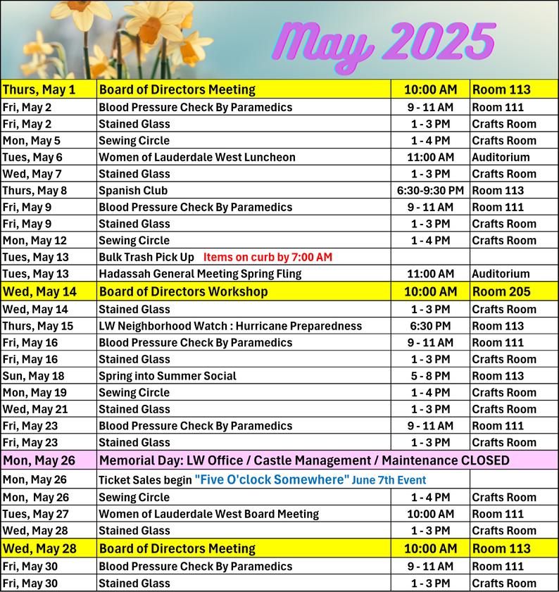 May 2025 Event Calendar